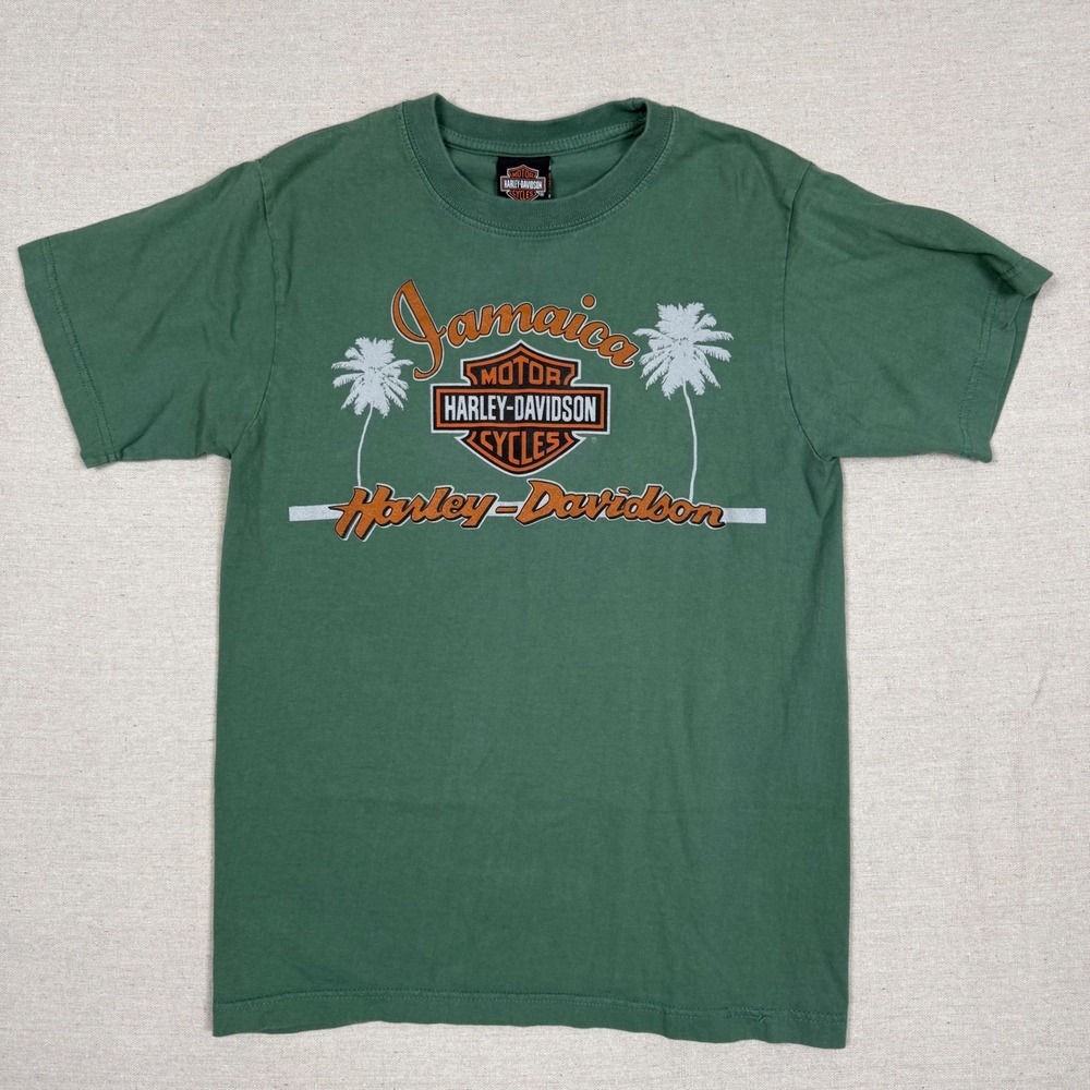 Harley-Davidson T-Shirt Size M 18.5x26.5 Jamaica Palm Tree Green Biker Retro Tee